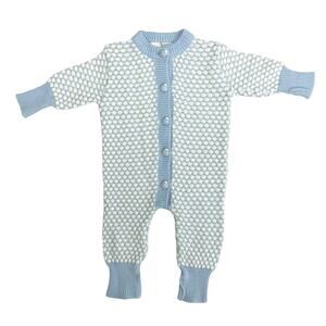 First Moments Vintage Blue White Sweater Knit Bodysuit Sleeper 6-9 Months